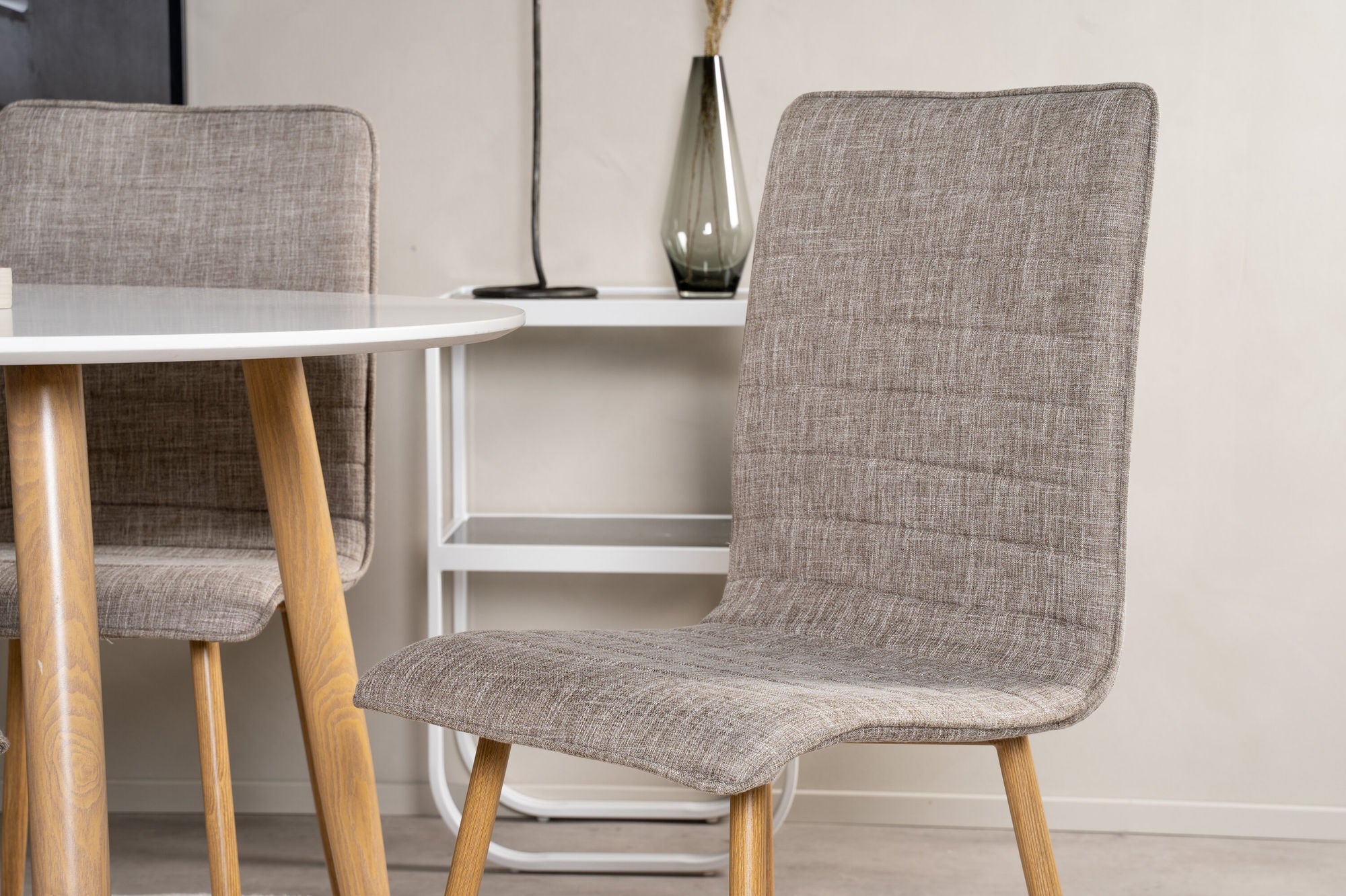 Venture Home Plaza Runt Matbord - Ek-Look / Vit - ø100*H75 +Windu Lyx Spisebordsstol - Oak-Look / Light Grey _4
