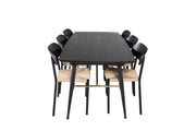 Venture Home Gold Extention bord - 180/220*85*H76 Black Veneer - Black legs - Brass details +Polly Steel Spisebordsstol 2-pack, K/D, Black back light seat _6