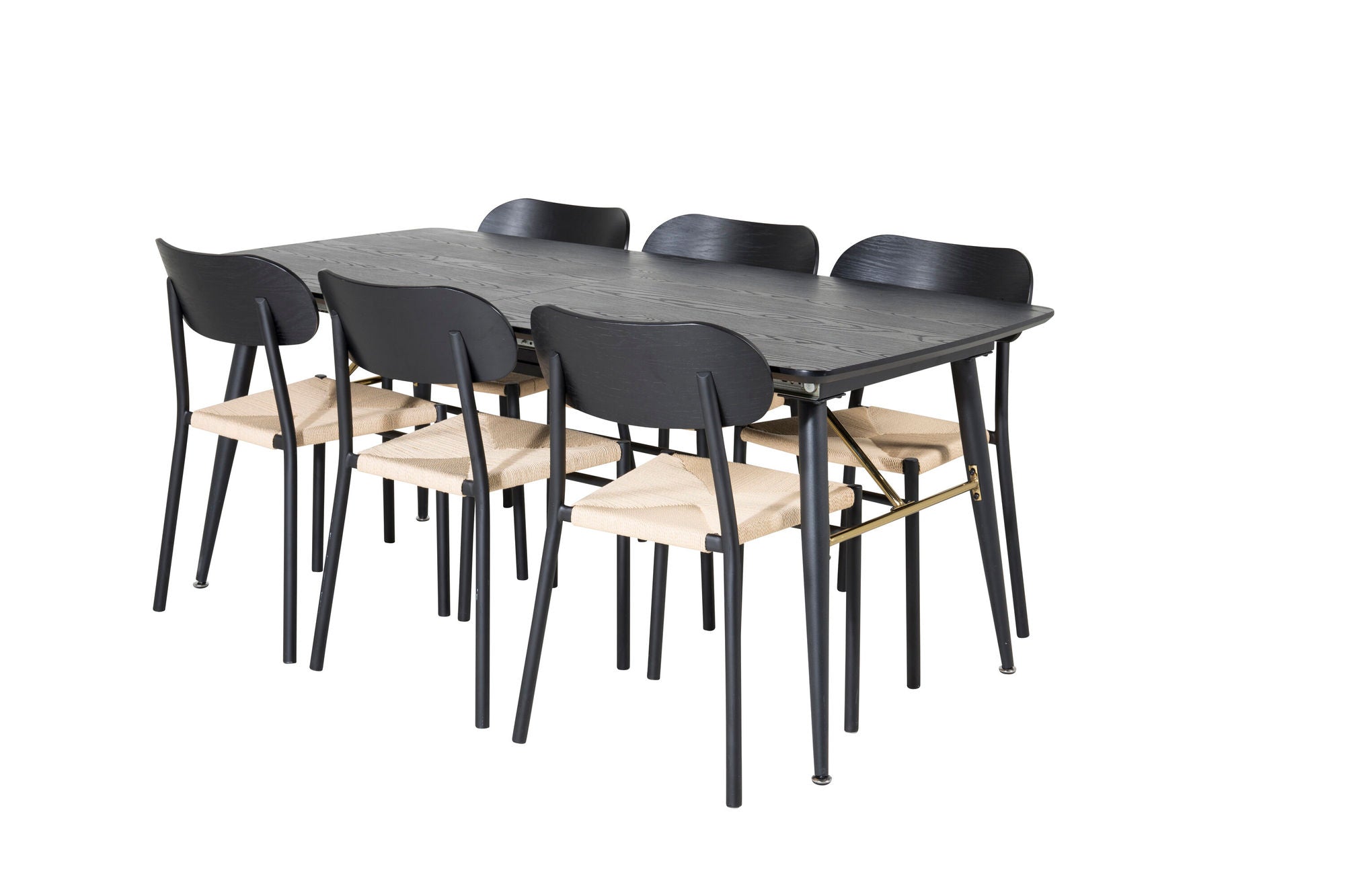 Venture Home Gold Extention bord - 180/220*85*H76 Black Veneer - Black legs - Brass details +Polly Steel Spisebordsstol 2-pack, K/D, Black back light seat _6