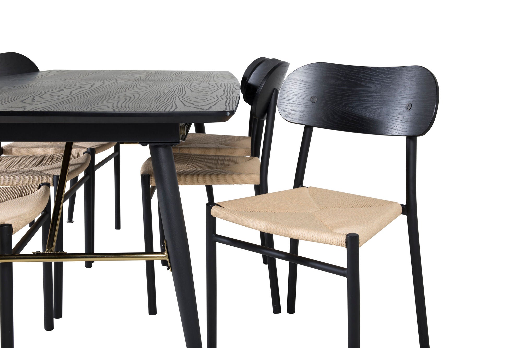 Venture Home Gold Extention bord - 180/220*85*H76 Black Veneer - Black legs - Brass details +Polly Steel Spisebordsstol 2-pack, K/D, Black back light seat _6