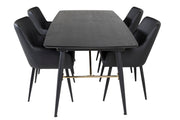 Venture Home Gold Extention bord - 180/220*85*H76 Black Veneer - Black legs - Brass details +Comfort - Dining chair 2-pack - black/Black _4