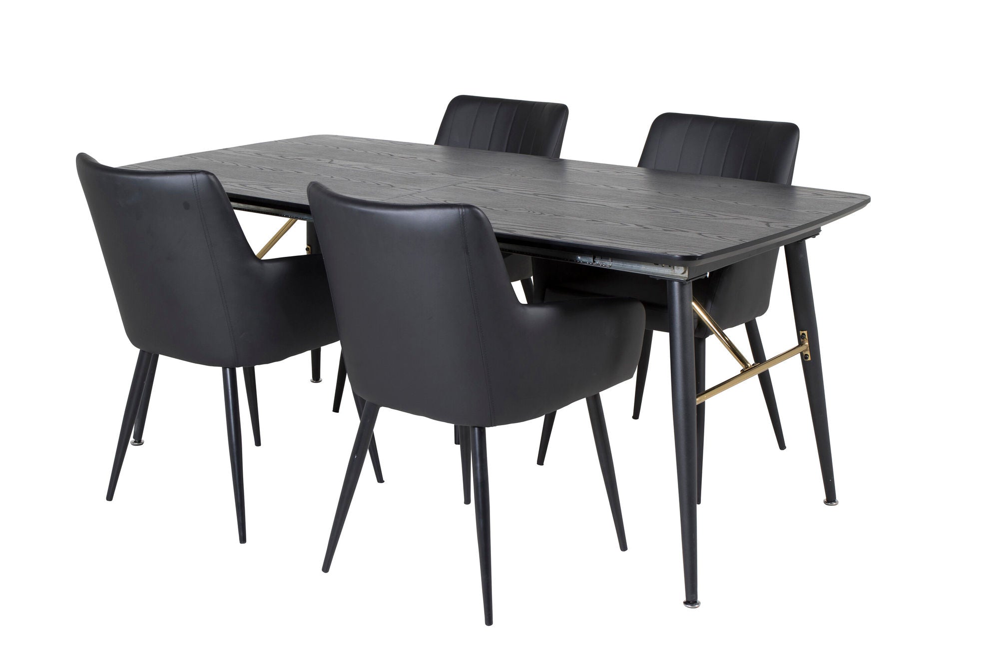 Venture Home Gold Extention bord - 180/220*85*H76 Black Veneer - Black legs - Brass details +Comfort - Dining chair 2-pack - black/Black _4