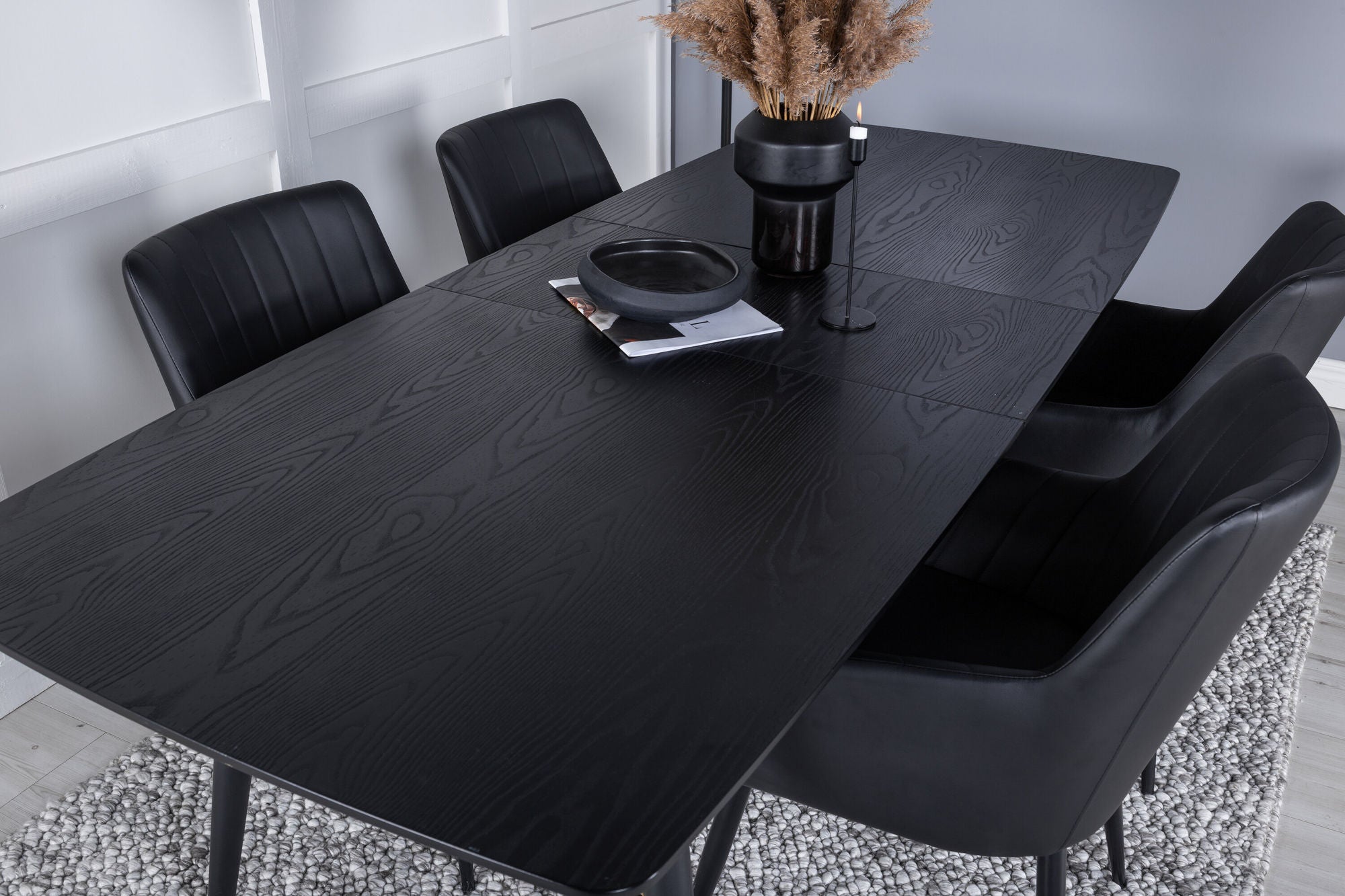 Venture Home Gold Extention bord - 180/220*85*H76 Black Veneer - Black legs - Brass details +Comfort - Dining chair 2-pack - black/Black _4