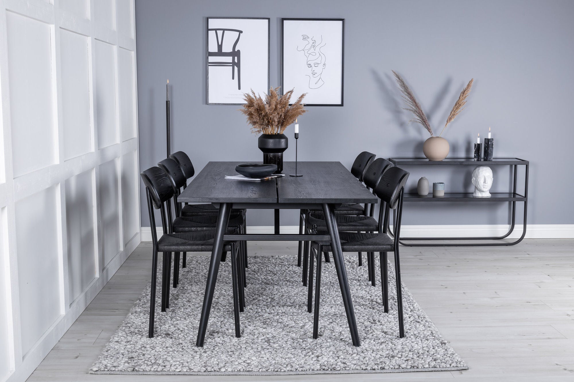 Venture Home Sleek Extentionbord Black Brushed - 190*95 +Polly Spisebordsstol 2-pack - Black / Black _6