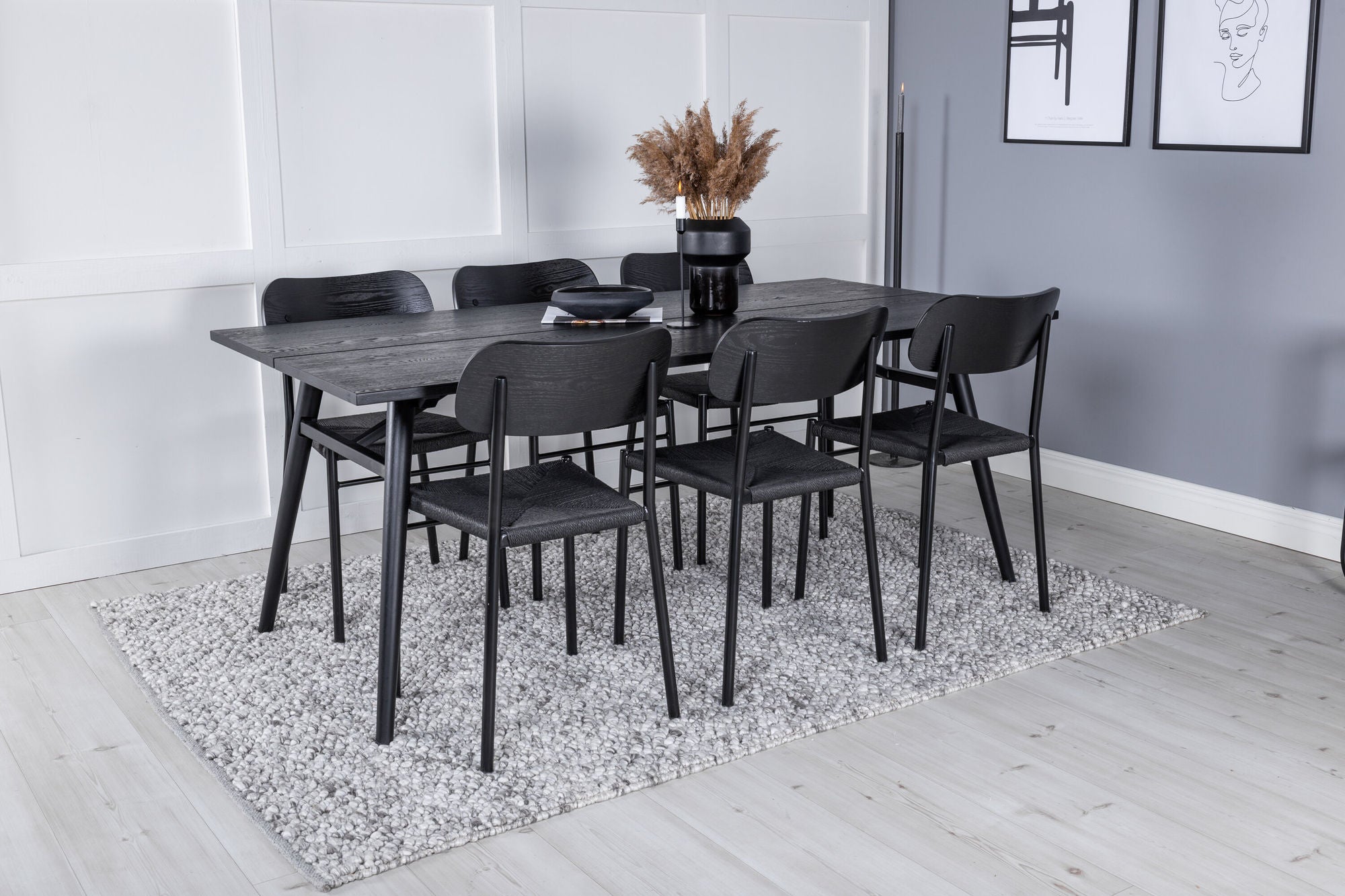 Venture Home Sleek Extentionbord Black Brushed - 190*95 +Polly Spisebordsstol 2-pack - Black / Black _6