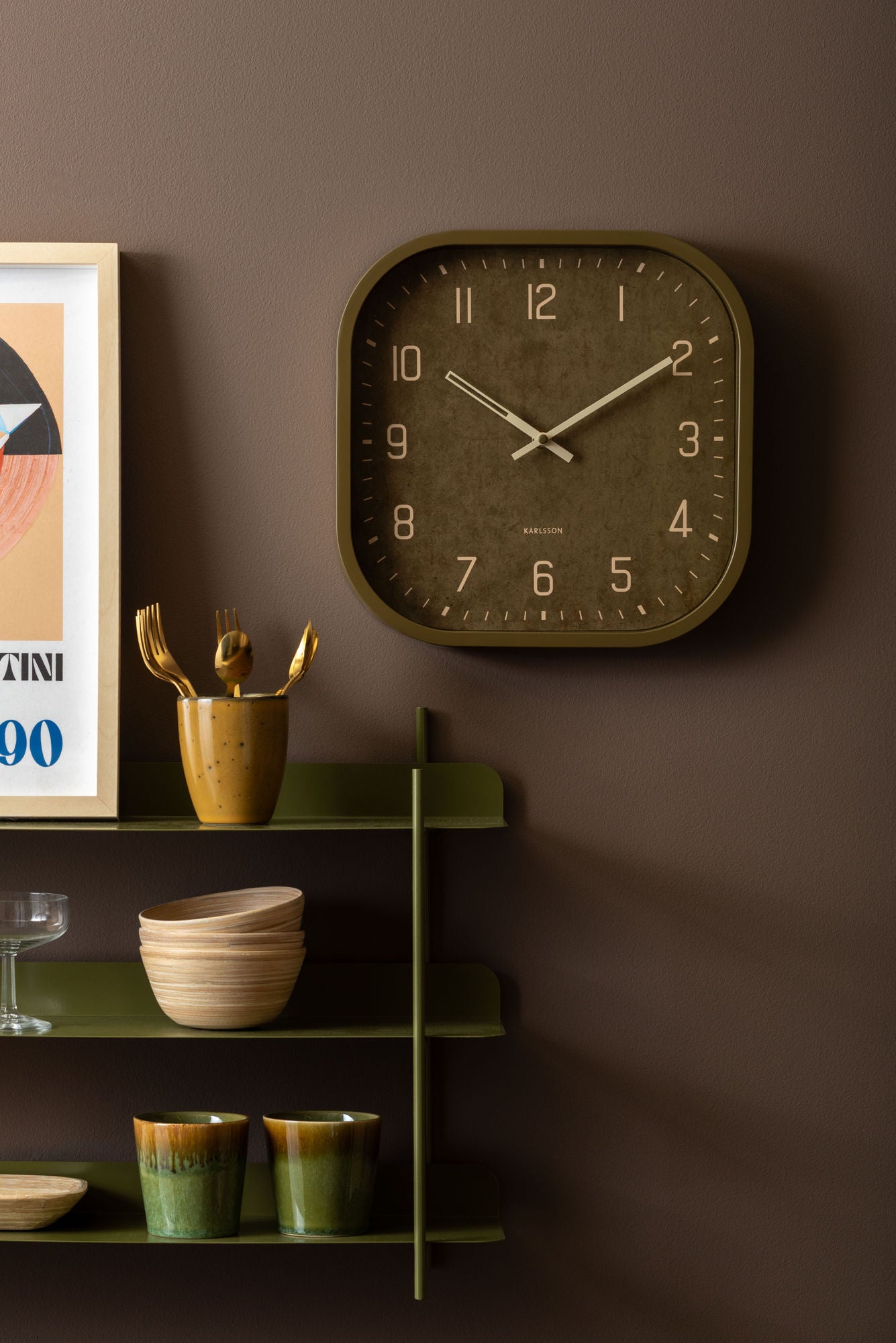 KARLSSON Wall clock Elemental Cuadrado luxury green