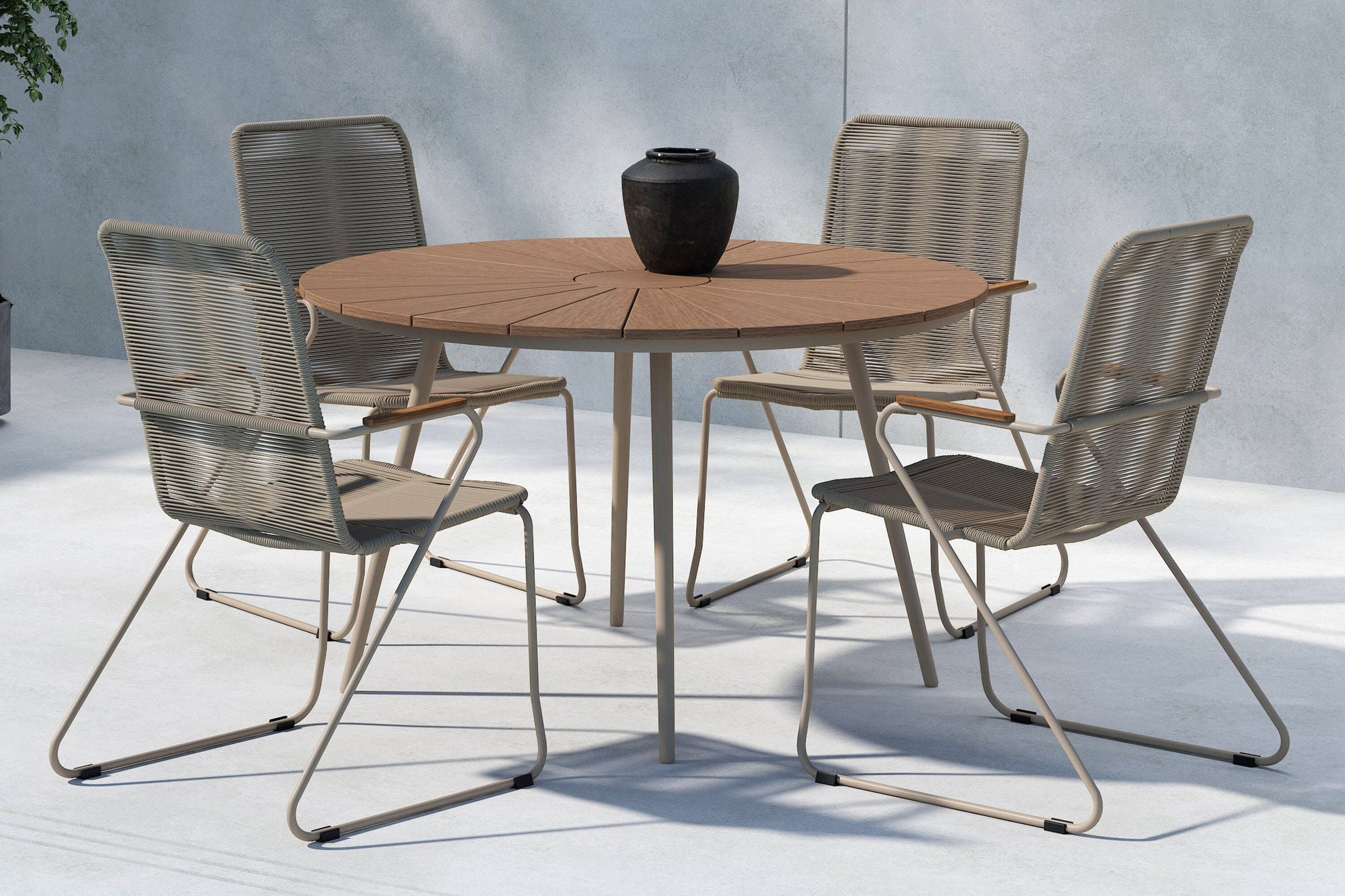 Venture Home San Vito spisebord - Beige / Wood + Bois Diningchair - Beige x 4