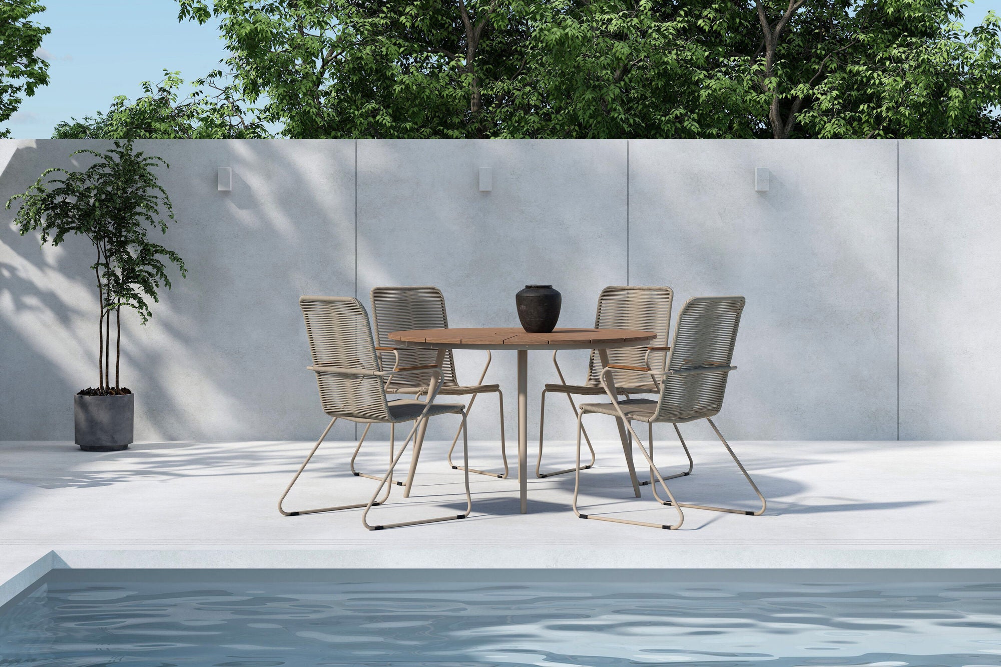 Venture Home San Vito spisebord - Beige / Wood + Bois Diningchair - Beige x 4