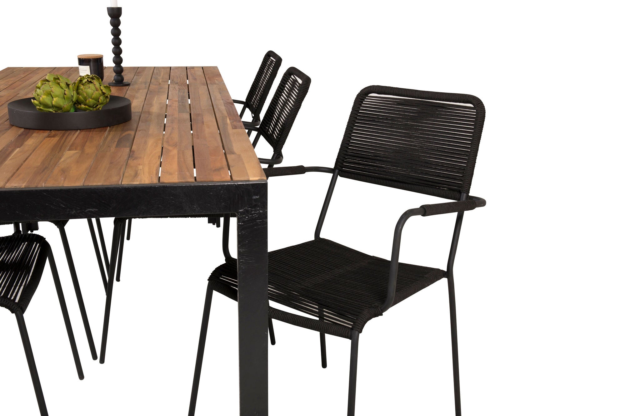 Venture Home Bois spisebord 200*100cm - Black Legs / Acacia +Lindos Armchair - Black Alu