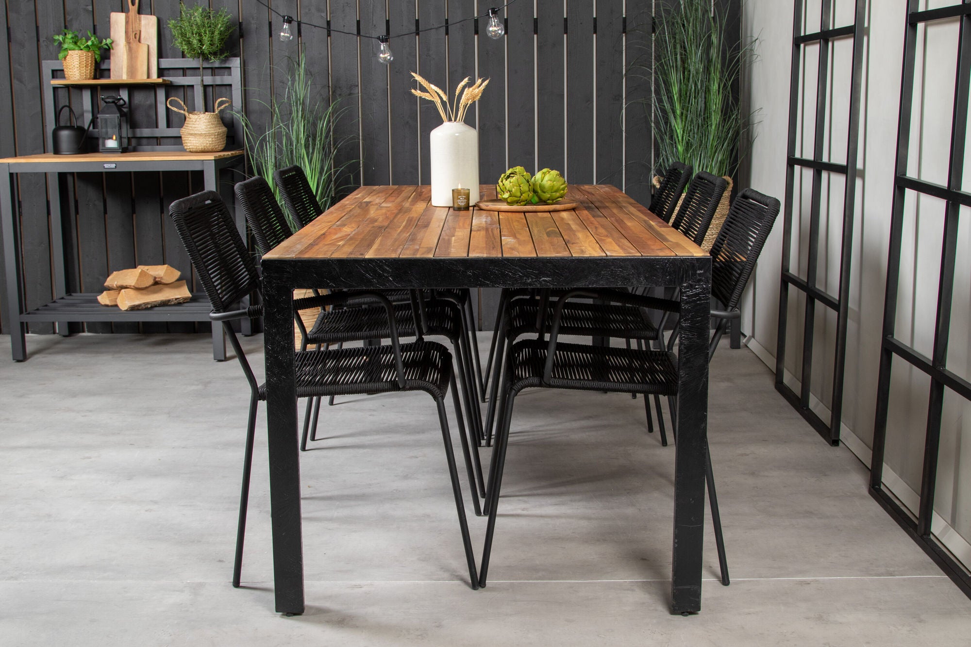 Venture Home Bois spisebord 200*100cm - Black Legs / Acacia +Lindos Armchair - Black Alu