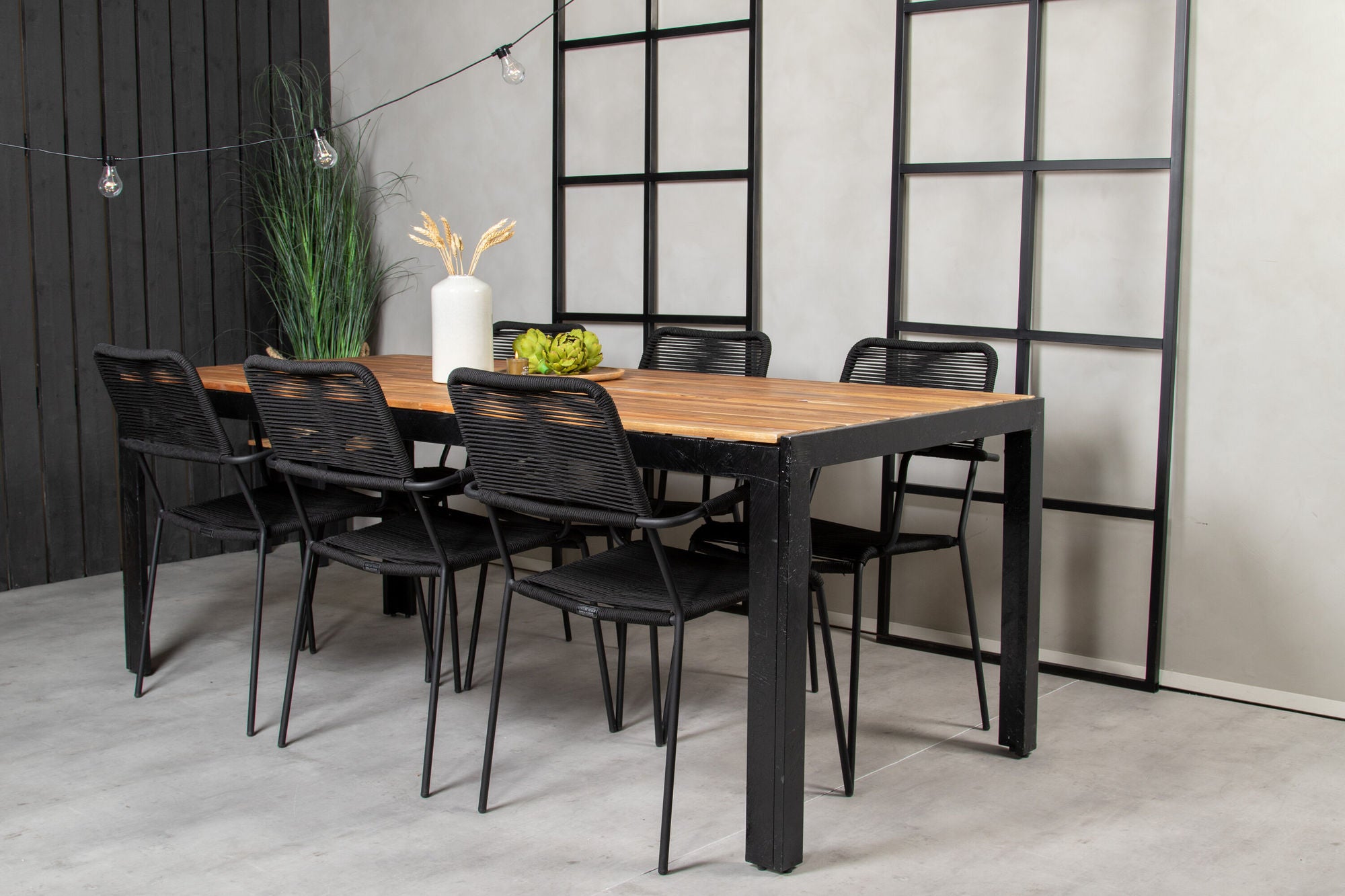 Venture Home Bois spisebord 200*100cm - Black Legs / Acacia +Lindos Armchair - Black Alu